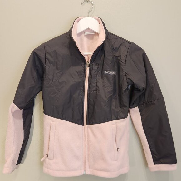 Columbia Girls Overlay Fleece Jacket Fall Warm Cozy Layer Pink - Size M (10/12) - Picture 1 of 9